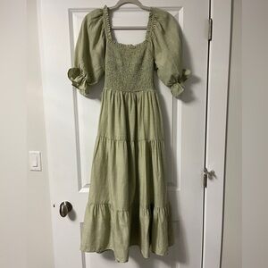 BOHME Green Gingham Tie Back Midi Dress SIZE: S